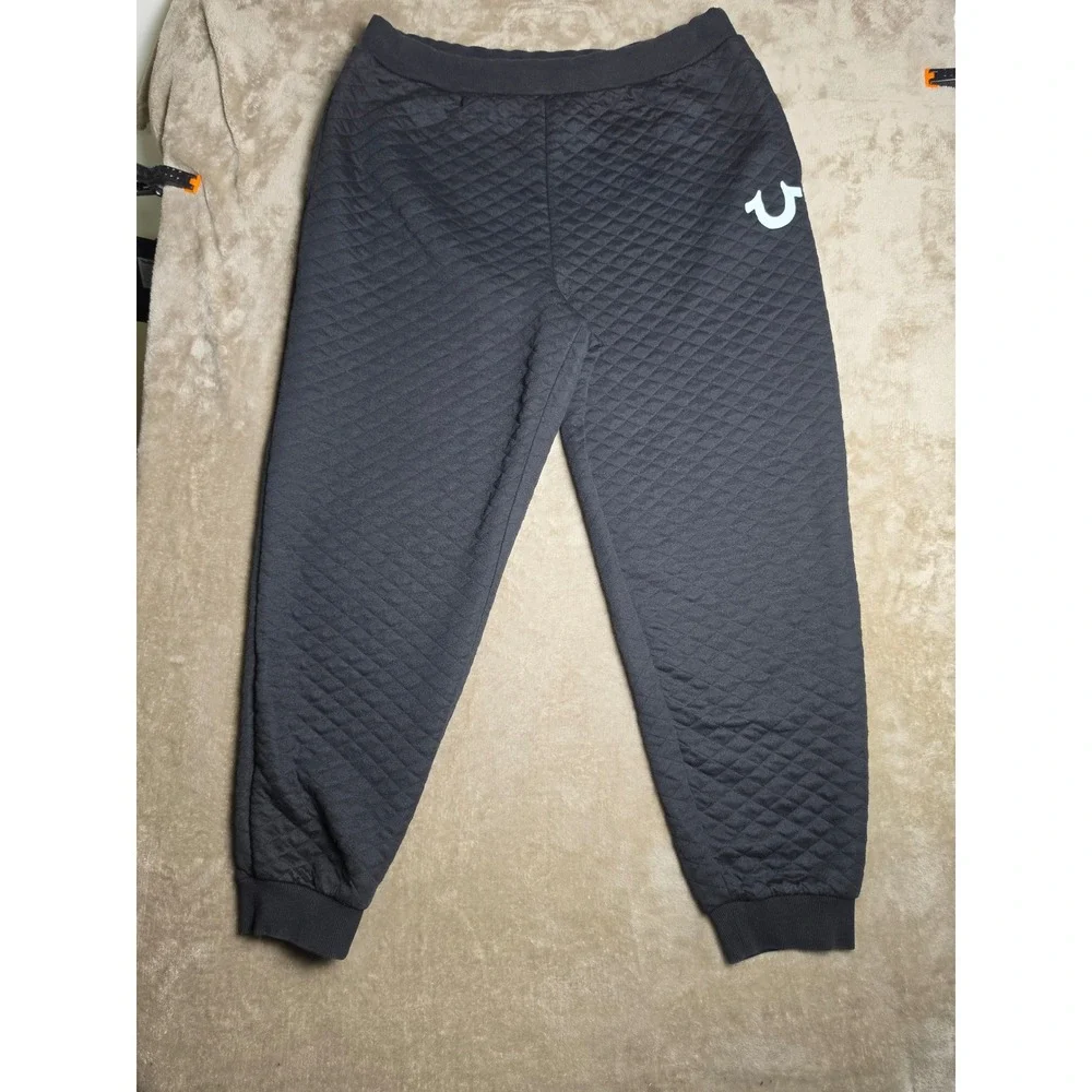 True Religion Mens XL Quilted Jogger Pants Black Diamond Horseshoe Logo Sweats